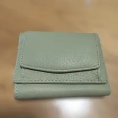 グリーン レザー 三つ折り財布