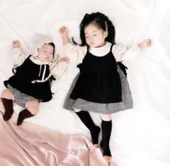 姉妹お揃い　80cm ワンピース　リンクコーデ　セットアップ　重ね着　おでかけ