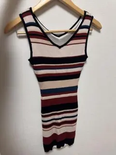 ストライプ ノースリーブ ミニワンピース