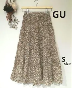 ジーユー GU 花柄 ロング スカート ブラウン ゆったり 軽量 ふんわり