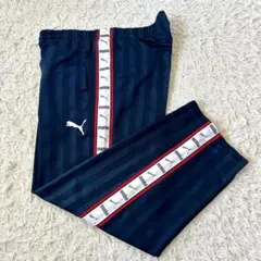 PUMA トラックパンツ ジャージ ネイビー×ホワイト サイドライン 刺繍ロゴ