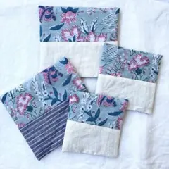 フリーマット コースター  4点セット インド綿 青