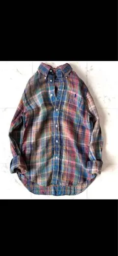 ラルフローレン リネンシャツ 長袖シャツ 麻100% チェック柄