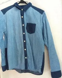 BEAMS　ビームス　シャツ　デニム　ブルー パッチワーク　長袖シャツ