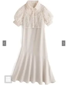 花柄レースショート丈ブラウスXマーメイドキャミワンピースセットアップ