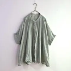 4124 ハートマーケット　コットンブラウス　五分袖　シアー　透け感　グリーン