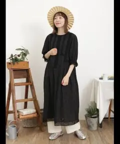 レースパッチワークワンピース　サマンサモスモス　SM2　ブラック　Mサイズ