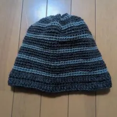 ハンドメイドニット帽ストライプビーニー