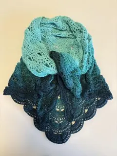 三角ショール　バレエショール　アクリル&コットン　グリーン系　お洗濯可能