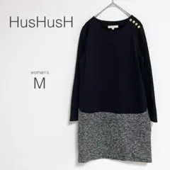 【ハッシュアッシュ】ワンピース 異素材 金ボタン ゆったり 長袖 美品 大人女子のサムネイル