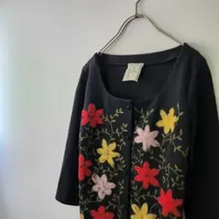 a8 美品 シビラ 花柄刺繍 カーディガン/羽織り 黒/Mのサムネイル