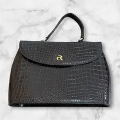 黒 クロコダイル風 ハンドバッグ レディース