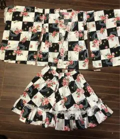 レース付き花柄チェック浴衣ドレス 120センチ
