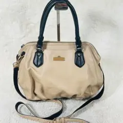 【KUMIKYOKU】ベージュ系レザー ハンドバッグ ショルダーバッグ 2way
