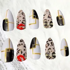 秋冬　【オーダーネイルチップ】　レオパード柄　かっこいい　唇　ギャル　大人