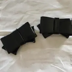 【新品・未使用】リボン シューズクリップ｜エナメル調・黒・2個セット