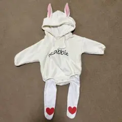 うさぎロンパース ハートタイツ　フード付き　ウサ耳　80cm