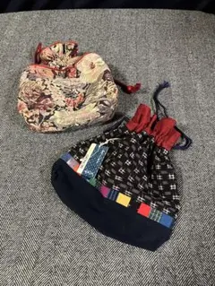 花柄巾着袋 赤いひも付き