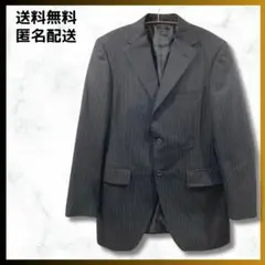 【美品】WOOLMARKBLENOスーツジャケット黒メンズLアウターストライプ