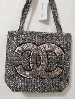 希少 CHANEL ノベルティ トートバッグ レッド ツイード スパンコール