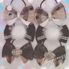 G843 ハンドメイド　ヘアゴムセット　茶　ベルベットリボン