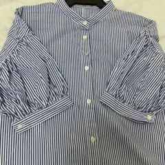 ディスコート/バンドカラー袖ボリュームストライプシャツ