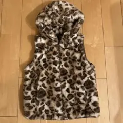 レオパード柄 フード付きファーベスト