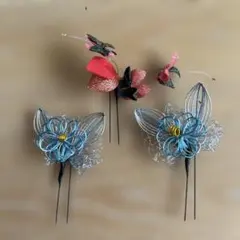 花と蝶の髪飾りセット 3点　かんざし　髪飾り 和装