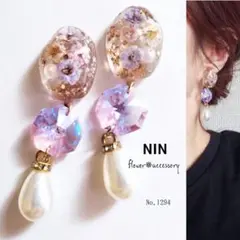 1294 SWAROVSKI かすみ草 パール ハンドメイド ピアス イヤリング