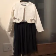 極美品　ツイードボレロ付 半袖ワンピース　ブラック　ホワイト　130 レース
