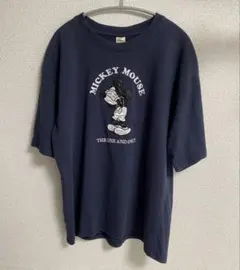 ミッキーマウス Mickey Mouse Tシャツ 5分袖 ネイビー 刺繍