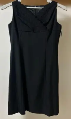 新品ワンピース　ノースリーブ黒　大きいサイズ15号胸元レース ウエストリボン付き