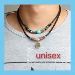 【UNISEX】ターコイズ 二連 ネックレス ナバホ風 インディアン アメカジ