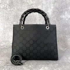 グッチ　2way ショルダーバッグ　バンブー　GGナイロン　ハンドバッグ　黒のサムネイル