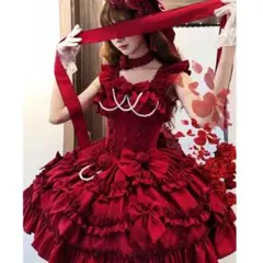 赤いゴスロリドレス ロリータスカート jskドレス ワンピース 優雅 お姫様
