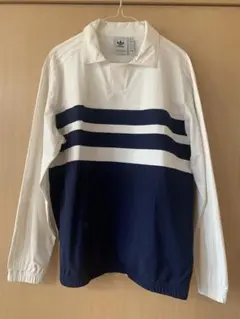 限界値 アディダス長袖ポロシャツ ホワイト✖️ネイビー XL 定価より55％OFF