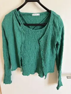 グリーン カーディガン タンクトップ セット