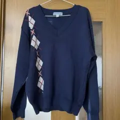 HELLO STUDENT ネイビー Vネックセーター LL
