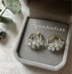 つぶつぶ✨　アクアマリン　フープイヤリング　k16gp