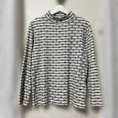 ストライプ花柄長袖ハイネックトップス