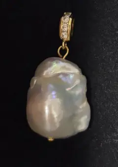 厚巻き本真珠オーロラ　バロックパール　ネックレスペンダント　K18GP 冠婚葬祭