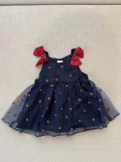 petit main ネイビー刺繍ワンピース 70