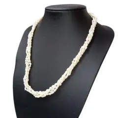 【美品】4連パールネックレス 淡水パール バロックパール ライス型 ホワイト