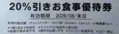 びっくりドンキー 20%引きお食事優待券 2026年8月末まで　2枚のサムネイル