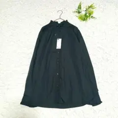 GU/ジーユー/フリル/長袖シャツ/XL/スタンドカラー/ブラック/黒