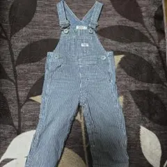 DOUBLE.B 　ヒッコリー柄オーバーオールロンパース 70-80