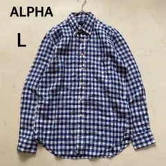 美品 ALPHA アルファー 日本製 リネンシャツ チェック