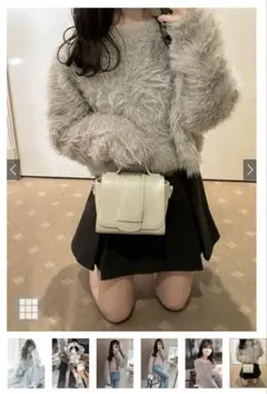 GRL フェザーショート丈ニットトップス［an1445］　グレー