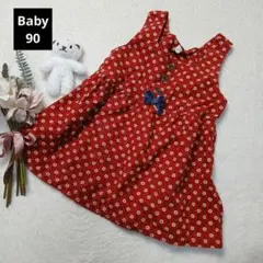 k27ꕤベビー キッズ 花柄コーデュロイワンピース【90】赤 ジャンパースカート