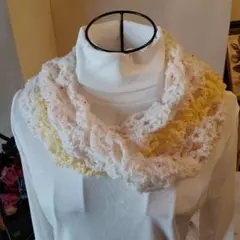 手編みハンドメイド春夏用ピンクのドット入りスヌードです　No.119